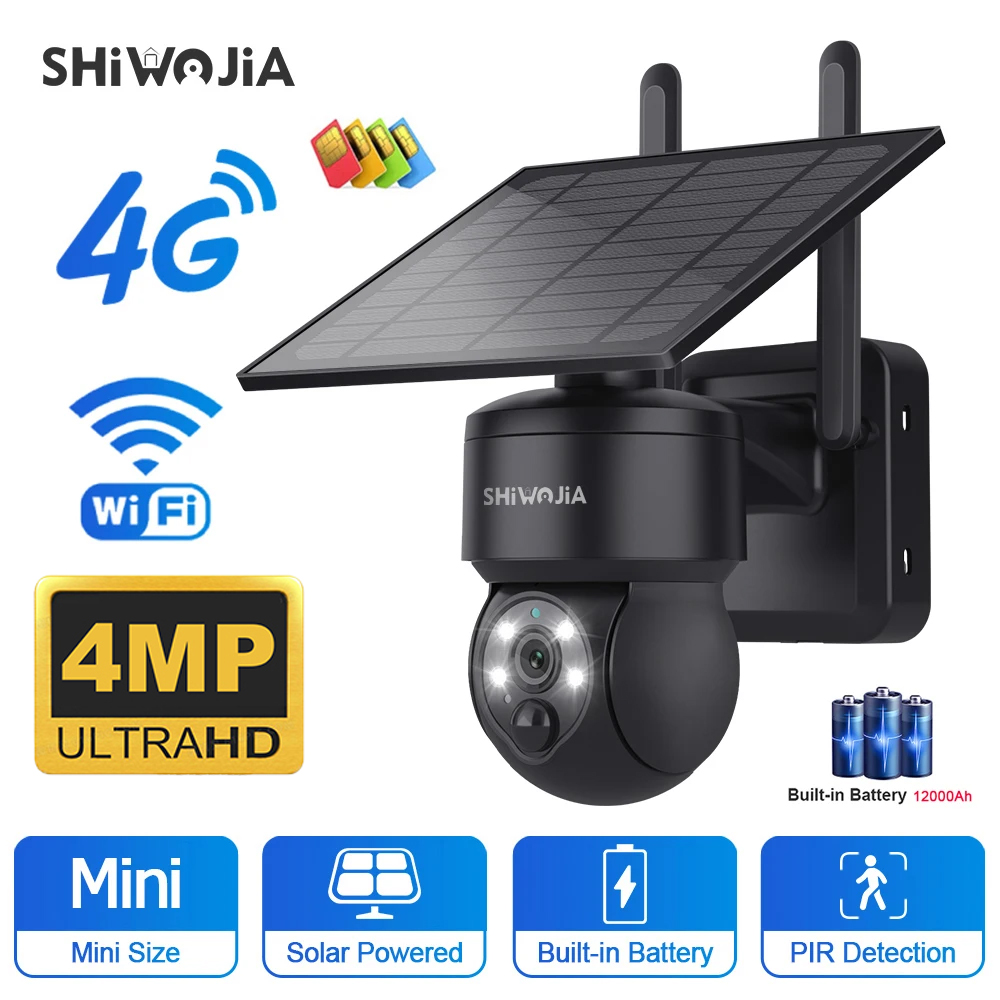 Security Camera System Solar 4G - SHIWOJIA WIFI Wireless PTZ telecamera solare