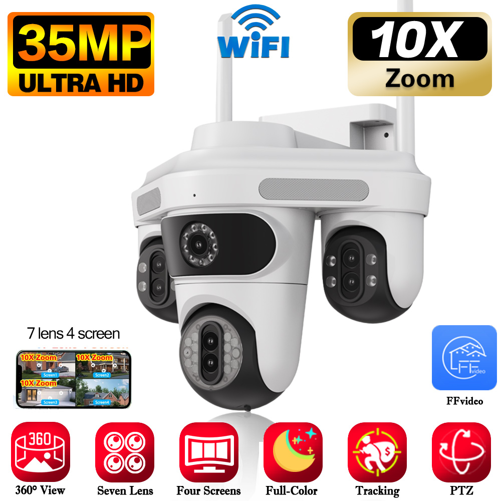 Ip Camera 4K 8Mp Outdoor Ptz - 35MP 7 Obiettivo 4 Schermi Wifi