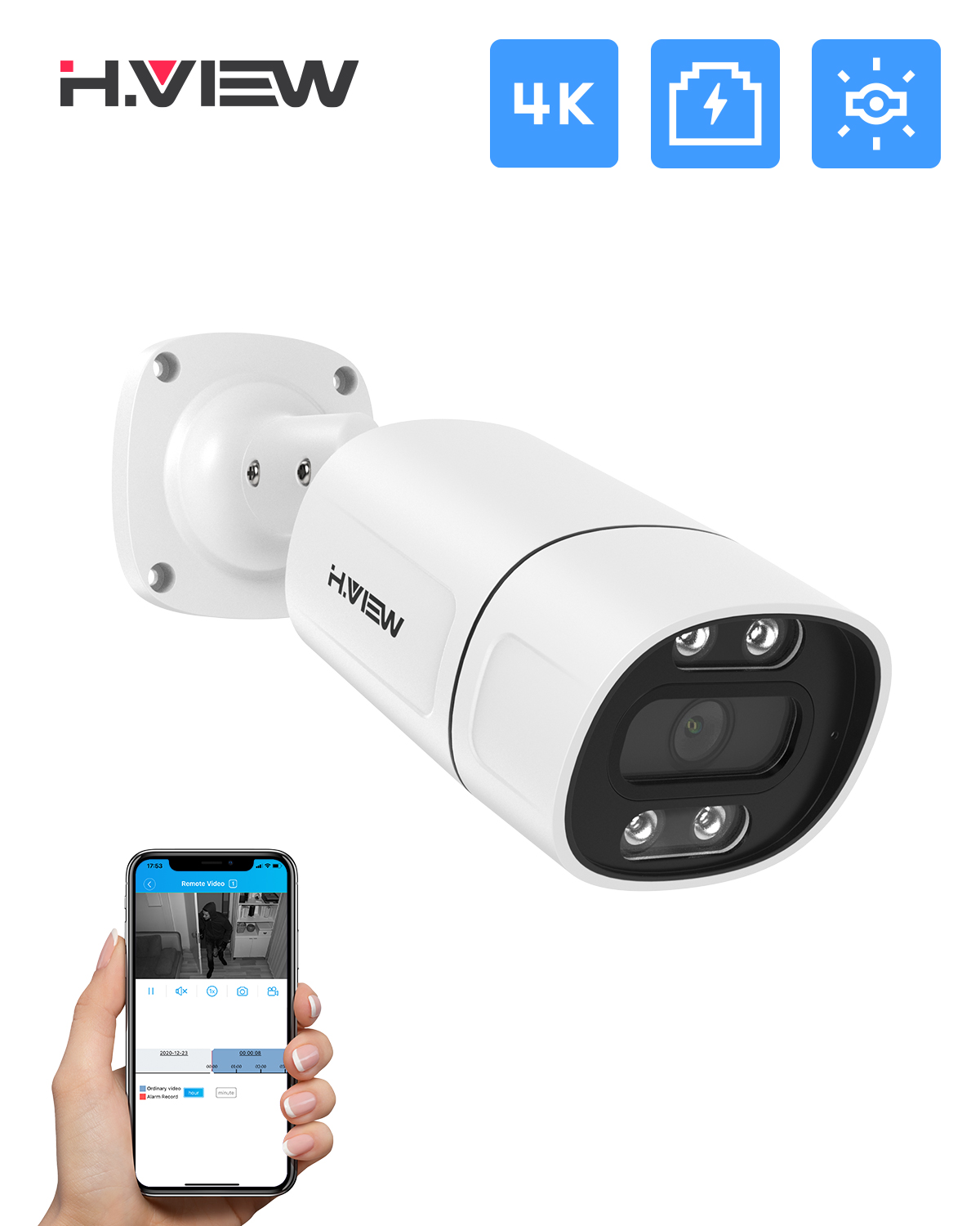 Poe Security Camera 8Mp 4K - Telecamera IP H.View 5Mp 8Mp 4K