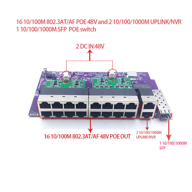Nvr Poe Switch 16 Port - 16 porte 100M 802.3AT/AF POE 48V