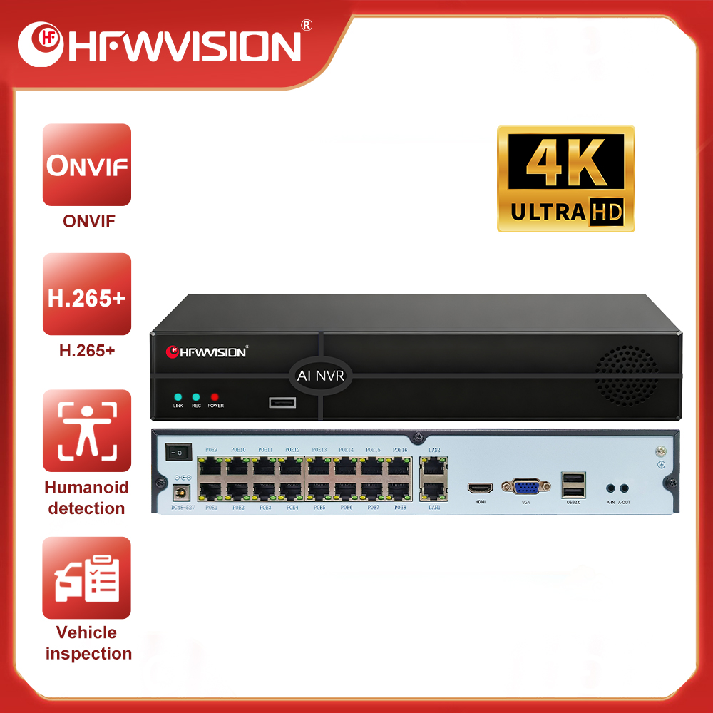 Nvr 16 Channel 4K H265 - HFWVISION NVR POE 4K 16CH Registratore