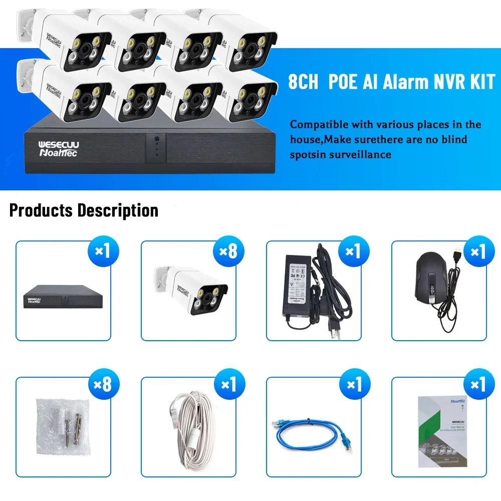 Cctv Nvr System 8 Channel 4K Poe - Kit Sistema di Videosorveglianza CCTV con