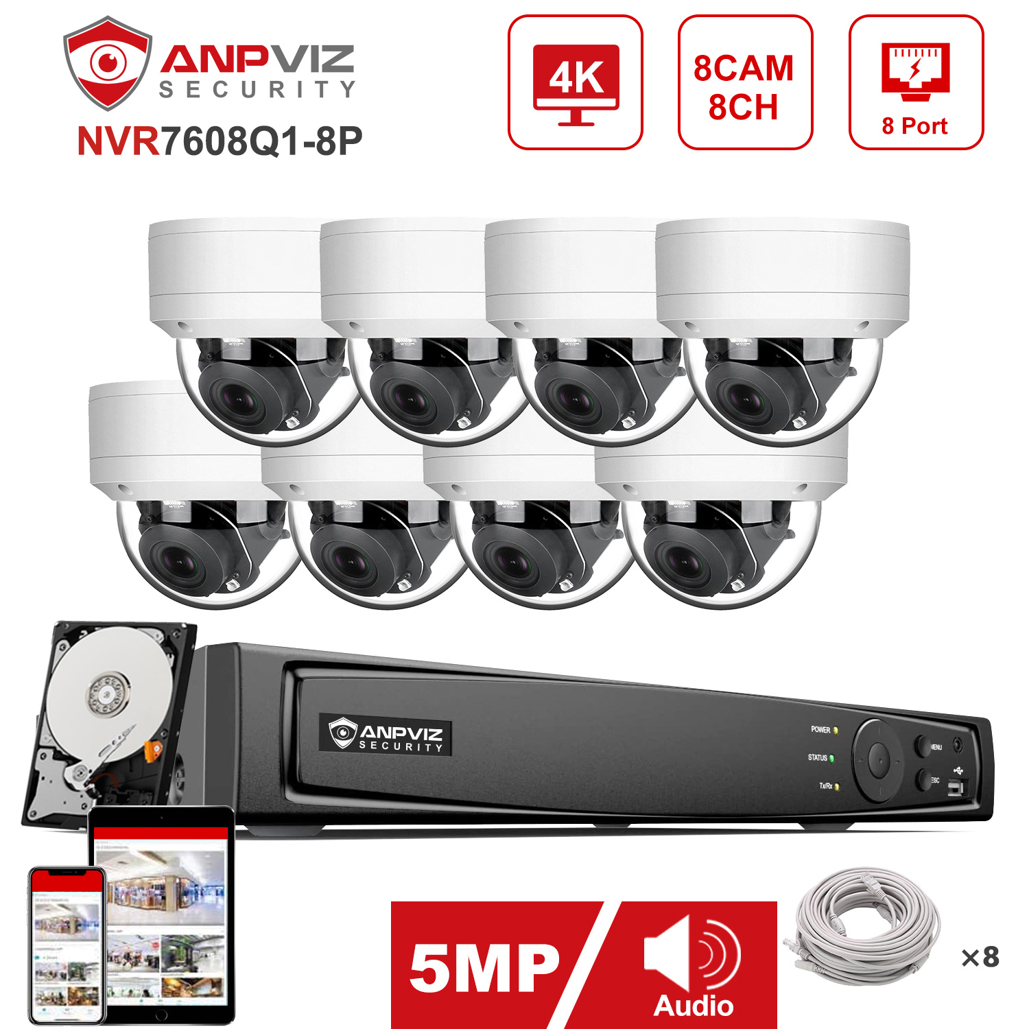 Anpviz 8CH 4K NVR 4/6/8 pezzi  - Nvr Kit 4 Camera 5Mp Poe recensione e prezzo