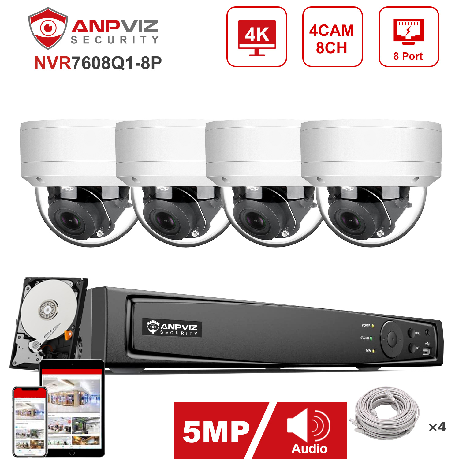 Anpviz 8CH 4K NVR 4/6/8 pezzi  - Nvr Kit 4 Camera 5Mp Poe recensione e prezzo